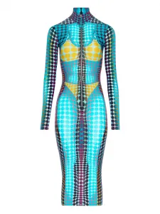 Платье миди с высоким воротником и принтом Jean Paul Gaultier, синий