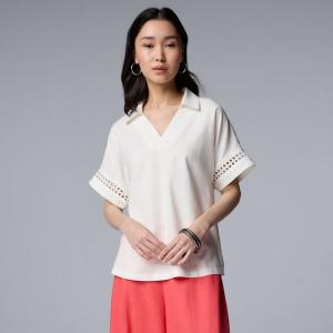 Женская рубашка с короткими рукавами и ажурной отделкой Simply Vera Vera Wang, цвет coconut milk