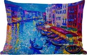 Подушка для улицы - Живопись - Италия - Лодка - Вода - Архитектура - 50 x 30 см - Устойчива к атмосферным воздействиям - Подушка для отдыха - Подушка для дивана - Украшение гостиной MuchoWow