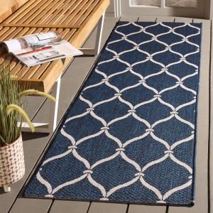 Ковер-дорожка SAFAVIEH, 72 x 366 см, Courtyard Collection Navy/Beige CY6654 для дома и улицы, водонепроницаемый, легко чистится, для патио, заднего двора, прихожей