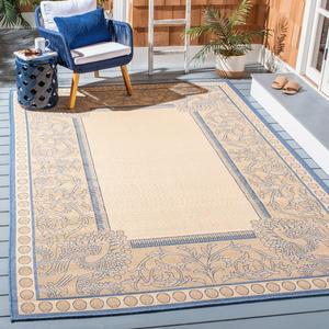 Ковер SAFAVIEH, 122 x 171 см, Courtyard Collection - Natural & Blue, без ворса и простой в уходе, для помещений и улицы, моющийся - идеален для патио, заднего двора, прихожей (CY2965-3101)