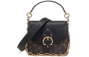 Кожаная квадратная сумка через плечо маленького размера для женщин цвет трюфельный черный COACH