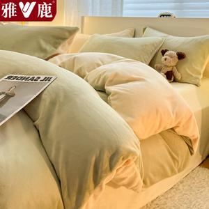 Yalu Комплект постельного белья из 4 предметов (простыня на резинке 180 см, пододеяльник 200х230 см), вельвет, цвет S Green + Milkshake Yellow