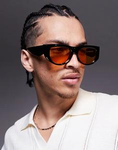 Солнцезащитные очки-авиаторы ASOS DESIGN в массивной оправе с янтарными линзами и черной оправой