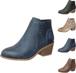 Женские массивные кожаные ботильоны на среднем каблуке без шнуровки, ортопедические, с боковой молнией, короткие ботинки с вырезами в ретро-стиле, легкая повседневная обувь для прогулок и нарядов Generic, Blue