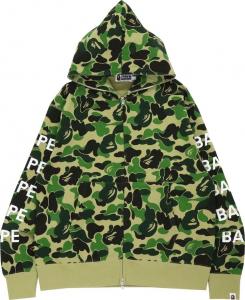 Худи BAPE Big ABC Camo Relaxed Fit Full Zip Hoodie 'Green', зеленый