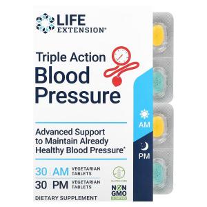 Life Extension Triple Action для измерения артериального давления утром  вечером 2 упаковки, 60 вегетарианских таблеток