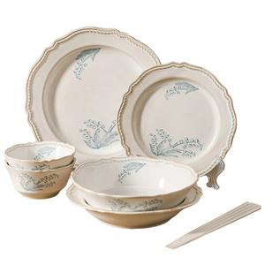 Набор посуды Kawasimaya, кремовый/синий/бежевый, 8 предметов 2 персоны с палочками для еды