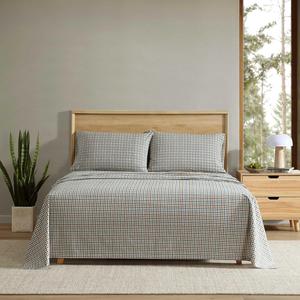 Комплект постельного белья Eddie Bauer для двуспальной кровати, хрустящие и охлаждающие простыни из натурального гладкого хлопкового перкаля, в комплекте с наволочкой и простыней на резинке (бежевая клетка «Гриффин»), Griffin Plaid Beige