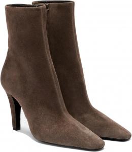 Kapxumo Женские ботильоны с заостренным носком, высокие туфли-ботинки из бежевой кожи и замши цвета тауп, модные ботинки на молнии для офиса и повседневной носки