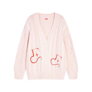 ELLE Свитер женский розовый V-образный вырез умеренный кардиган