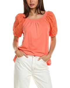 Джонс Нью Йорк Топ Женский Коралловый Глазковый Сборчатый Воротник С Пышными Рукавами FTS1062 Jones New York