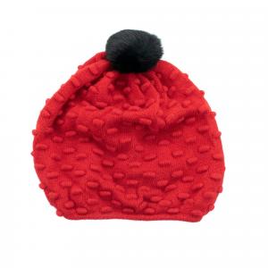 Сшитая шапка с помпоном из меха кролика Portolano, вишнево-красный