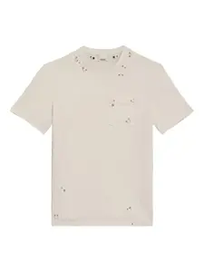 Футболка из состаренного хлопка с кольцевым декором Yezra Marant, нейтральный