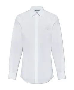 Хлопковая рубашка с вышитым логотипом Moschino, белый