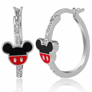 Серьги-кольца с кубическим цирконием в виде Микки Мауса Disney, Silver tone, red, black