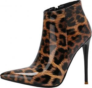Женские ботильоны Trendenzy с леопардовым принтом, острым носком и высоким каблуком из лакированной кожи