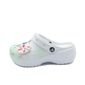 Crocs Классические сабо на платформе с подкладкой Naive Green Clogs унисекс белого и зеленого цвета
