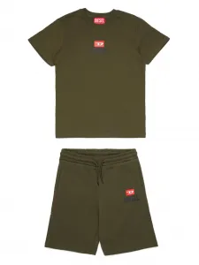 Комплект из футболки и шортов-бермудов с логотипом Diesel Kids, зеленый