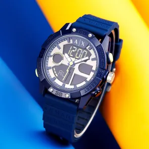 ARMANI EXCHANGE Мужские часы AE с электронным механизмом, силиконовым ремешком и черным циферблатом