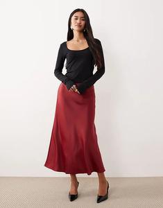 Юбка миди YAS из атласа темно-красного цвета