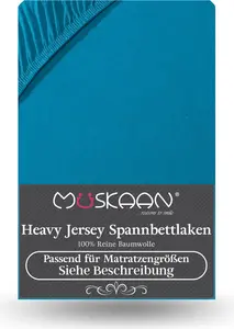 Простыня на резинке из плотного джерси 180x200 см - 200x200 см + верхний слой 15 см, 160 г/м², цвет петролеум Müskaan