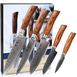 Набор из 5 дамасских ножей Wakoli Edib Pro I Деревянная коробка I Лезвие 8-20 см I Деревянные ручки Pakka