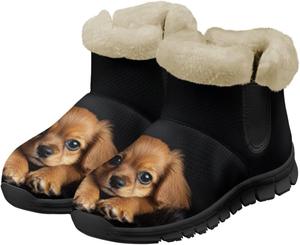 Женские зимние сапоги с принтом собак, милые пушистые ботильоны, теплые противоскользящие снегоступы, размер US 6-12 Pointodoor, Dachshund