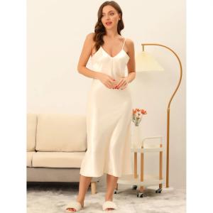 Женская атласная пижама, ночная рубашка, ночная рубашка, одежда для сна с v-образным вырезом, на тонких бретельках, ночная рубашка для отдыха ALLEGRA K, черный