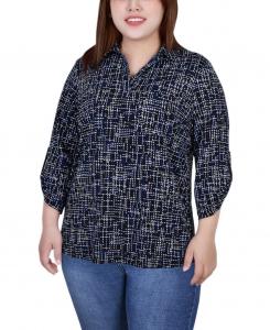 Плюс размер топ с заклепками и рукавами 3/4 со сборками NY Collection, мульти