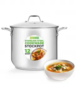 Кастрюля из нержавеющей стали, объемом 11 л (примерно 3,8 литра), прочная индукционная кастрюля, суповая кастрюля с крышкой Nutrichef, серебряный