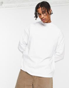 Белая футболка оверсайз с длинным рукавом и высоким воротником ASOS DESIGN