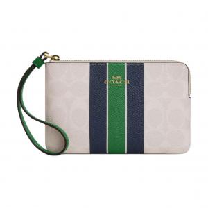 COACH Кошелек-монетница Corner Zip с кожаными вставками, малый, женский, мультиколор