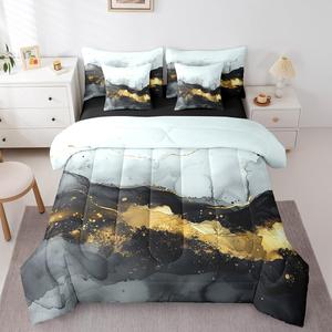 Erosebridal Современный комплект постельного белья с абстрактным мраморным принтом, черный и золотой глянец, с бронзовыми пайетками, Grey Black Golden