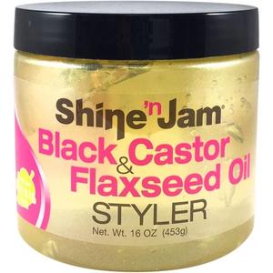 Shine N Jam Black Castor & Flaxseed Oil Styler 16 унций 453 г Ampro