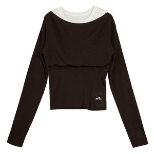 ELLE Свитер женский Coffee с круглым вырезом и умеренным вырезом лодочкой, двухсоставной