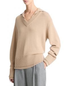 Винс Воротник-стойка Двухслойный Свитер из смеси шерсти и кашемира Vince, коричневый