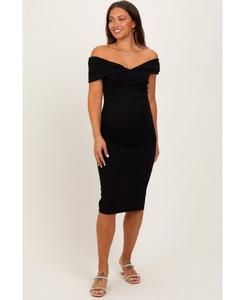 Черное облегающее платье миди для беременных с открытыми плечами Pinkblush, Black