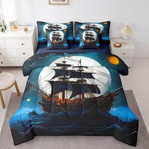 Erosebridal Винтажный комплект постельного белья Sailboat Full с одеялом, морской тематики, лунная галактика, сине-зеленый, Teal Blue