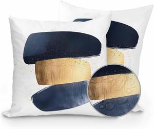 Huotupsine Декоративные подушки Outdoor Pillows Waterproof, Navy Blue Yellow с геометрическим принтом, 2 шт Dark Blue