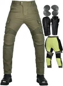 Мотоциклетные джинсы с защитными вставками. Мужские мотоциклетные брюки из материала, усиленного арамидным волокном, для мотоциклистов в любое время года, Green