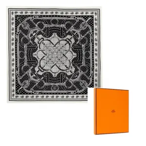 HERMES Шёлковый шарф женский чёрно-белый, Black White