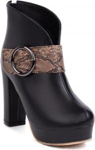 Женские модные ботильоны VOKLIN с пряжкой, массивной платформой, высокими каблуками, круглый носок, молния, нарядные короткие ботинки, Black/Brown-Velvet Lined