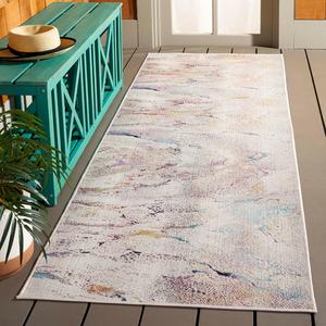 Ковер-дорожка SAFAVIEH, 77 x 244 см, Rainbow Collection, Ivory & Blue Gold, абстрактный дизайн, без линьки и простой в уходе, идеален для помещений с высокой проходимостью в гостиной, спальне, столовой (RBW656A-28)