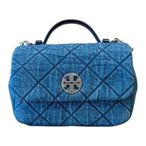 TORY BURCH Женская кожаная сумка через плечо в джинсовом синем цвете