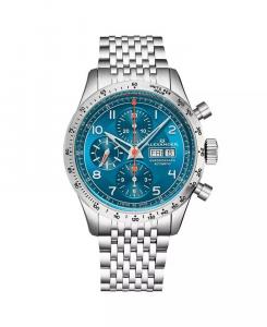 Мужские часы Megalos, серебристая нержавеющая сталь, синий циферблат, круглые часы 51 мм Alexander, серебро