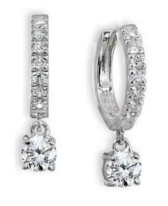 Серьги-Кольца с подвеской-капелькой из кубического циркония, выполненные из стерлингового серебра или 18-каратного золота поверх серебра (также доступны с лабораторным опалом) Giani Bernini, white/silver