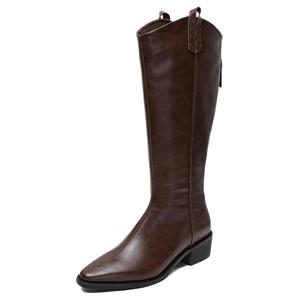 Devanro Коричневые женские полусапожки на каблуке 4 см (тонкий флис), цвет Brown (Thin Fleece)