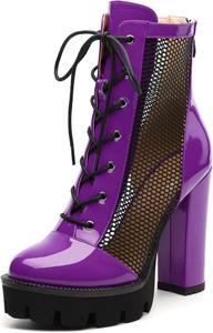 Женские ботильоны на щиколотку, ботильоны на платформе с массивным каблуком, сексуальные сетчатые сандалии с задней молнией 4,5 MISEZOXI, Purple Patent