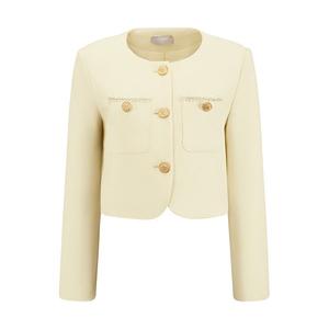 Женский твидовый укороченный пиджак с длинными рукавами и застежкой на пуговицы Inspire Chic, Beige